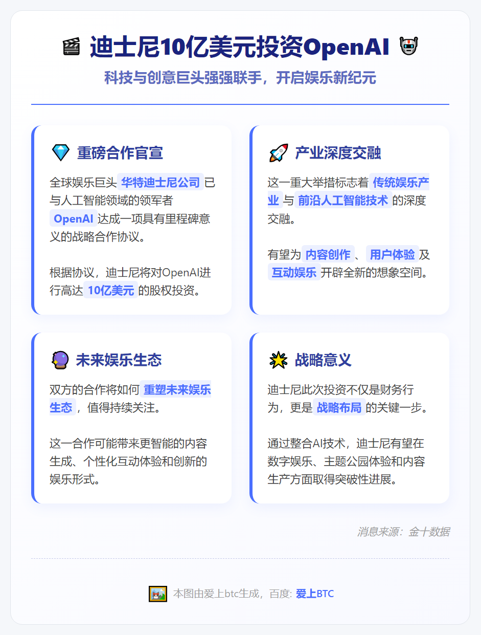 迪士尼10亿美元投资OpenAI