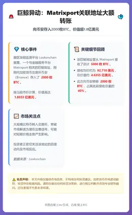 Matrixport向Binance存入2000枚BTC