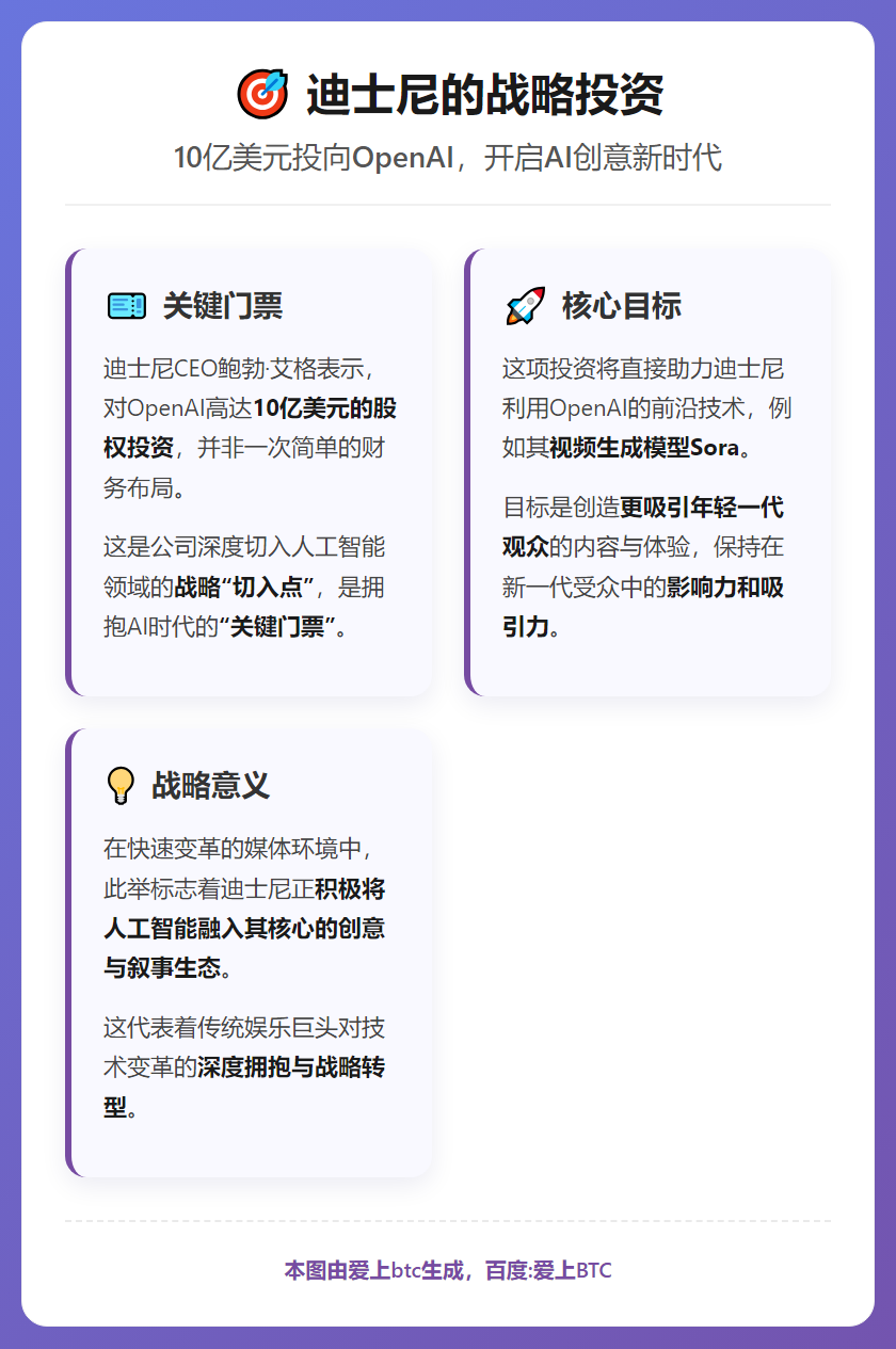 迪士尼CEO：10亿美元投资OpenAI是AI入场券