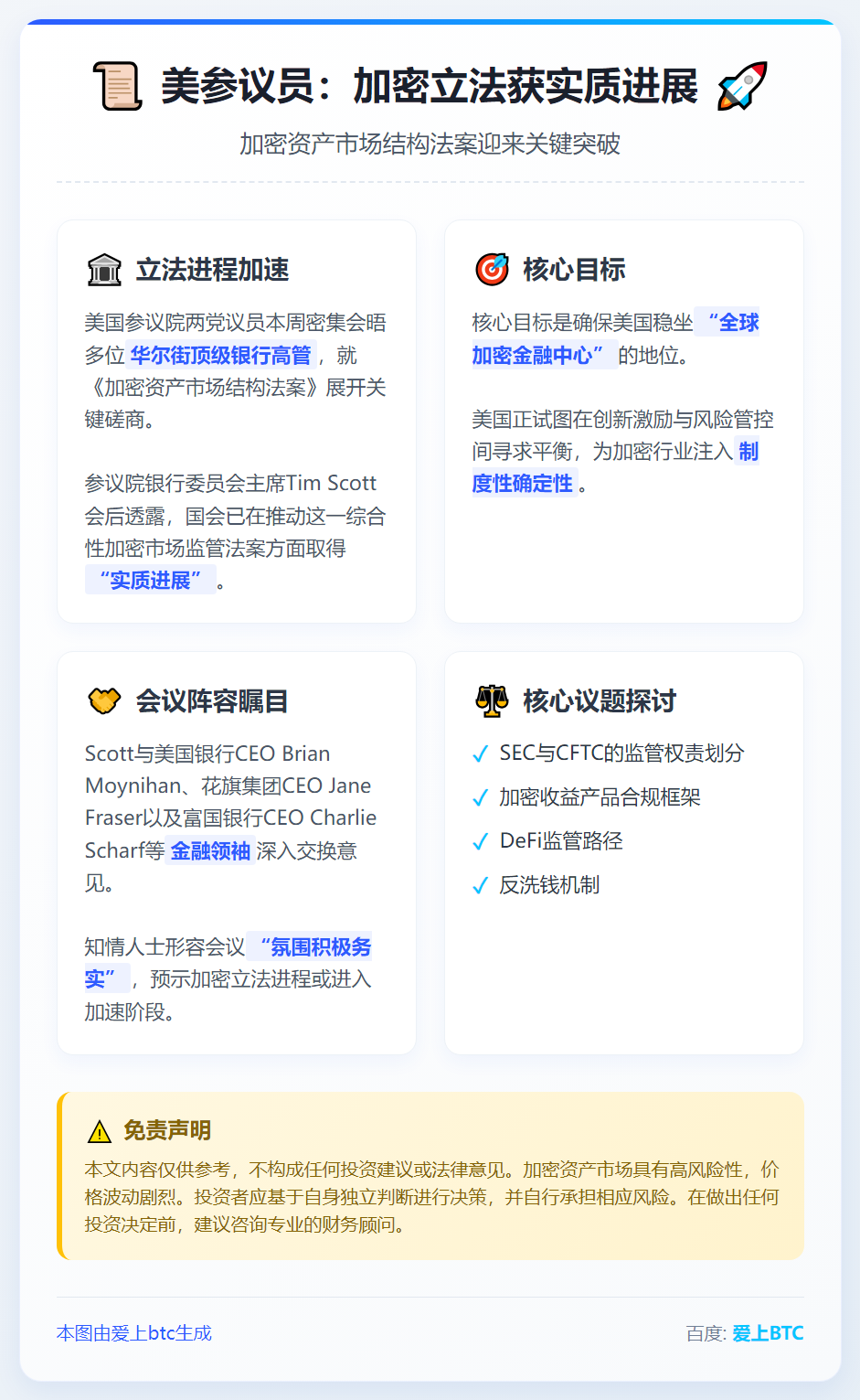 美参议员：加密立法获实质进展