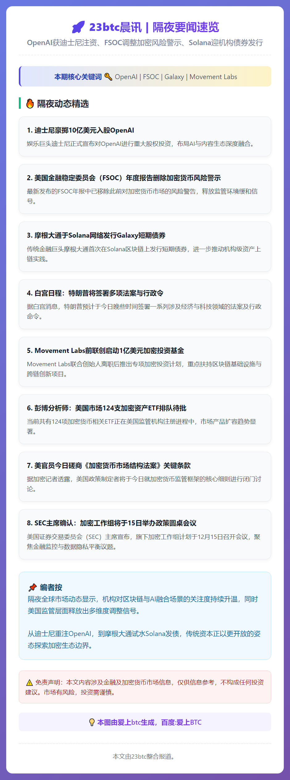 23btc晨讯 | 12月12日隔夜要闻速览