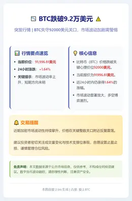 BTC跌破9.2万美元