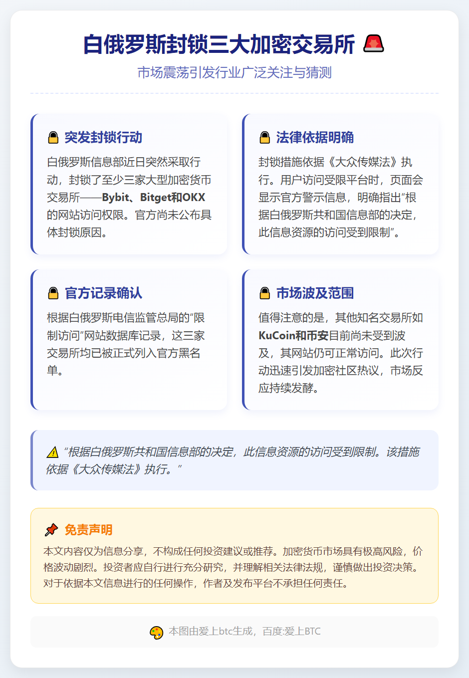 白俄罗斯封锁三大加密交易所