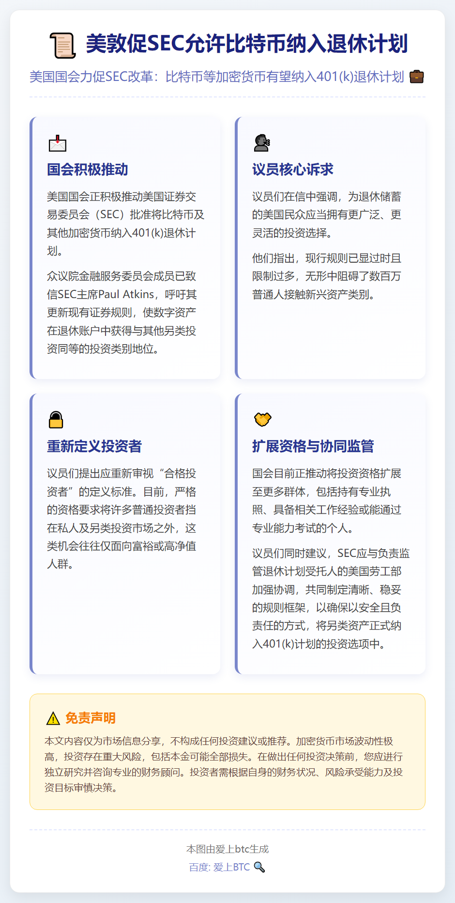 美敦促SEC允许比特币纳入退休计划