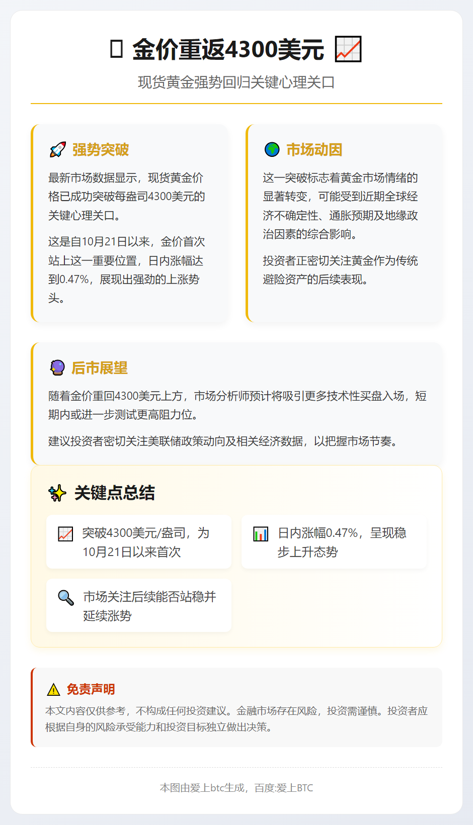 金价重返4300美元