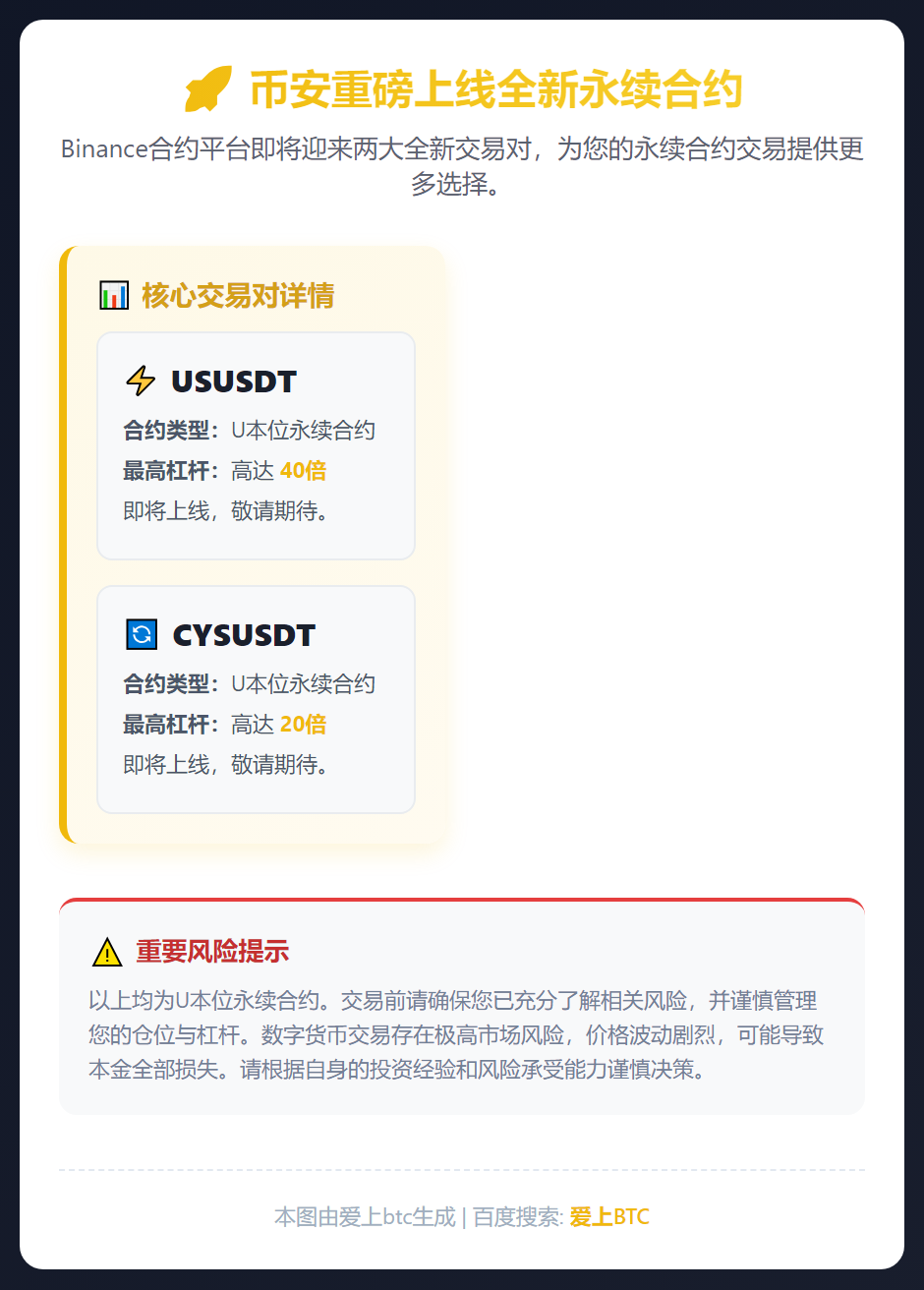 币安上线USUSDT与CYSUSDT永续合约