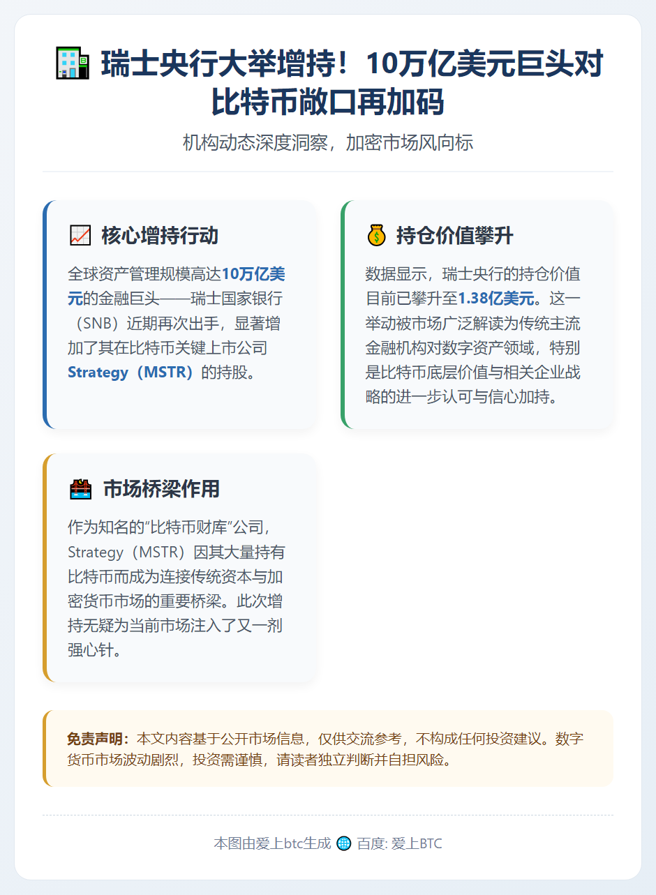 瑞士央行增持Strategy股票至1.38亿美元