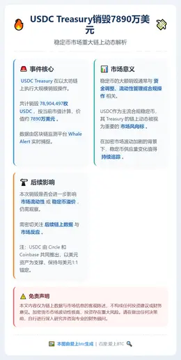 USDC Treasury销毁7890万美元