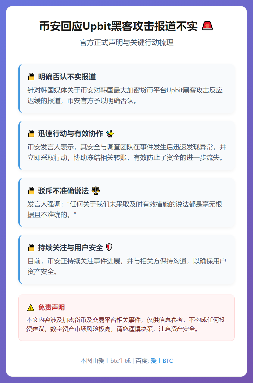 币安回应Upbit黑客攻击报道不实