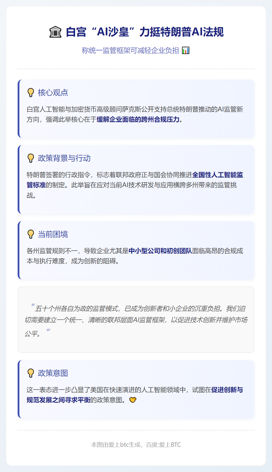 白宫“AI沙皇”力挺特朗普AI法规 称可减轻企业负担