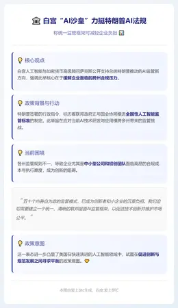 白宫“AI沙皇”力挺特朗普AI法规 称可减轻企业负担