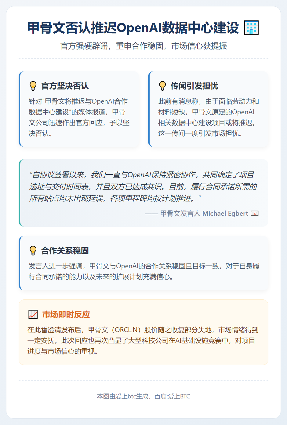 甲骨文否认推迟OpenAI数据中心建设