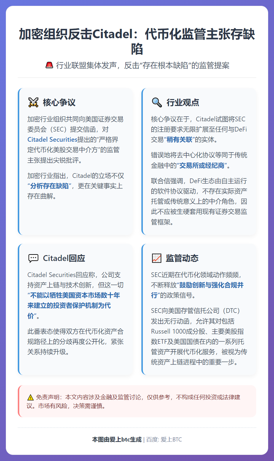 加密组织反击Citadel：代币化监管主张存缺陷