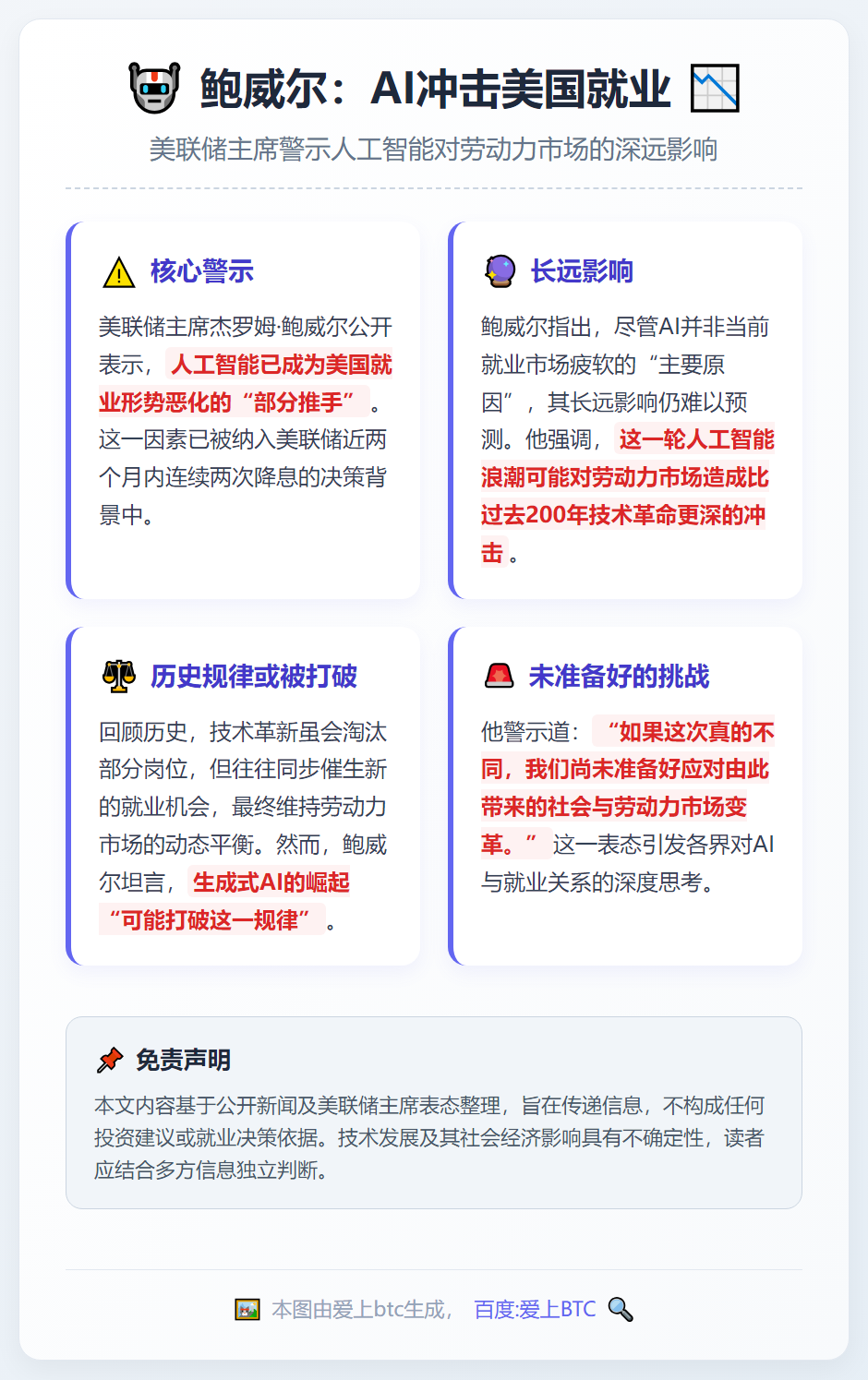 鲍威尔：AI冲击美国就业