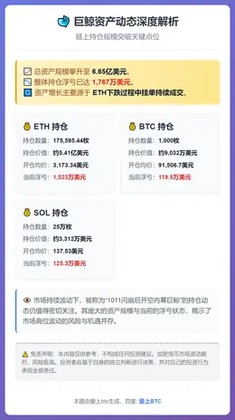 巨鲸资产增至6.65亿美元，ETH持仓浮亏超1500万美元