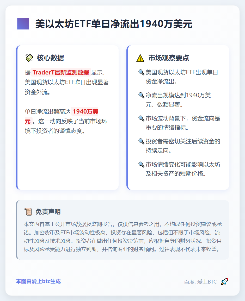 美以太坊ETF单日净流出1940万美元