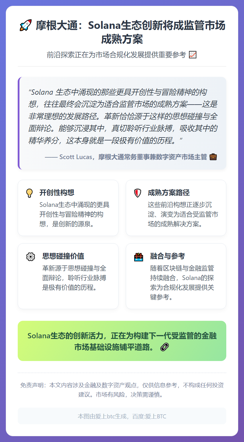 摩根大通：Solana生态创新将成监管市场成熟方案