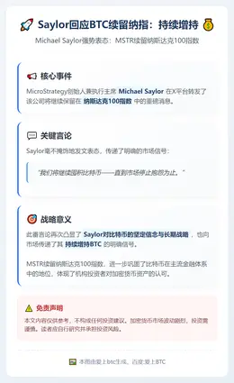 Saylor回应BTC续留纳指：持续增持