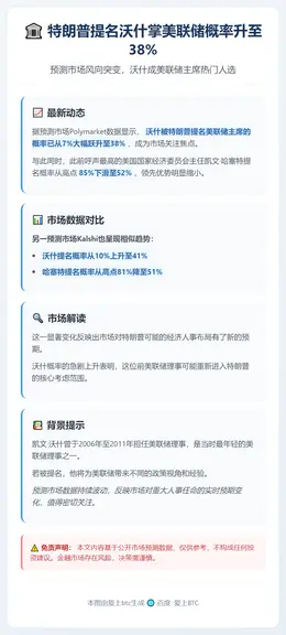 特朗普提名沃什掌美联储概率升至38%
