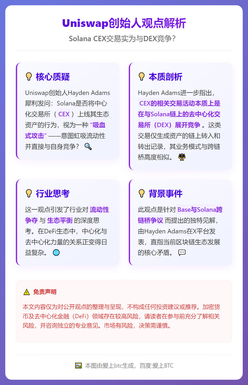 Uniswap创始人：Solana CEX交易实为与DEX竞