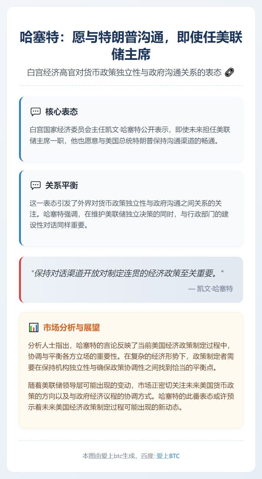 哈塞特：愿与特朗普沟通，即使任美联储主席