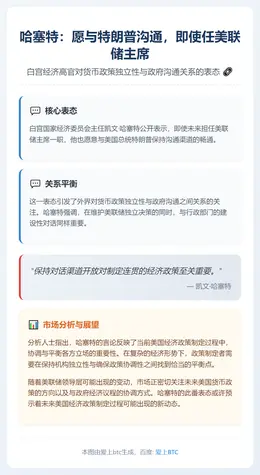 哈塞特：愿与特朗普沟通，即使任美联储主席