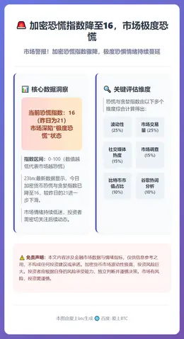 加密恐慌指数降至16，市场极度恐慌