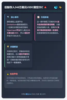巨鲸存入246万美元USDC做空ZEC