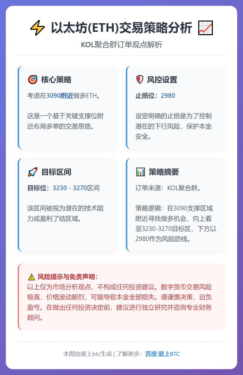 ETH：3090附近做多，止损2980，目标3230-3270