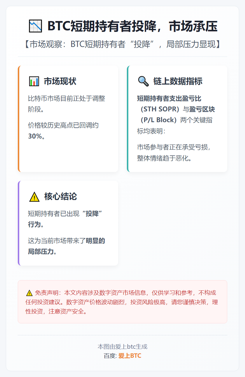 BTC短期持有者投降，市场承压