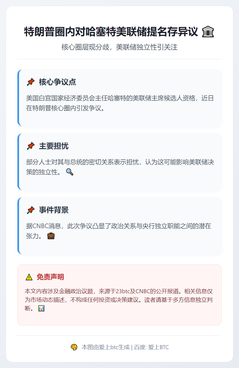 特朗普圈内对哈塞特美联储提名存异议