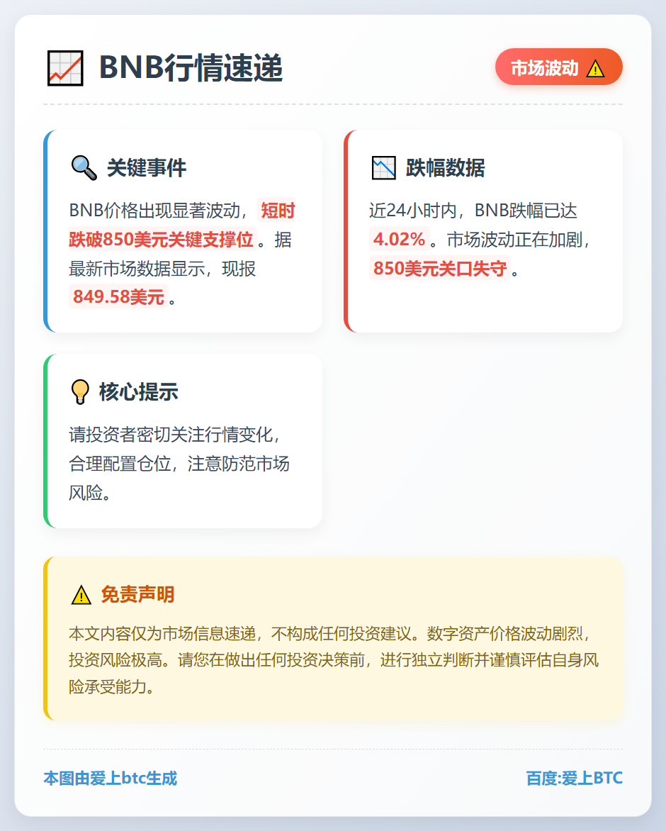 BNB跌破850美元