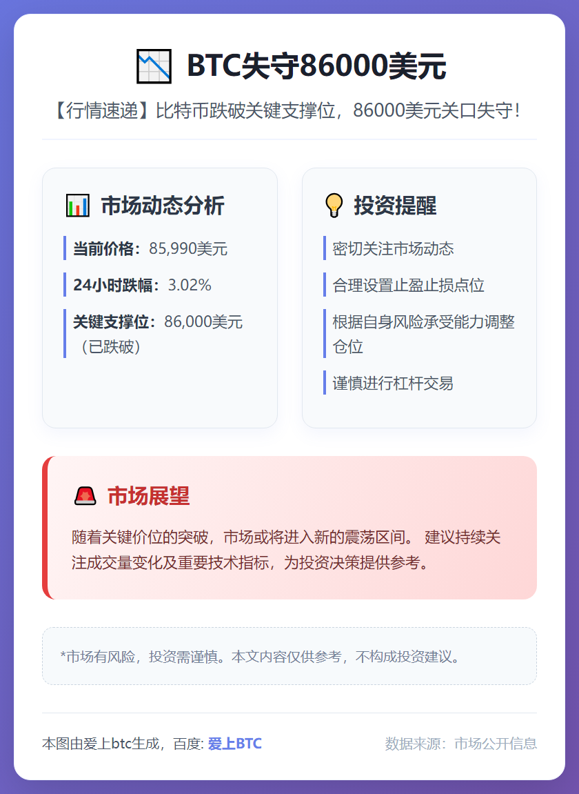 BTC失守86000美元