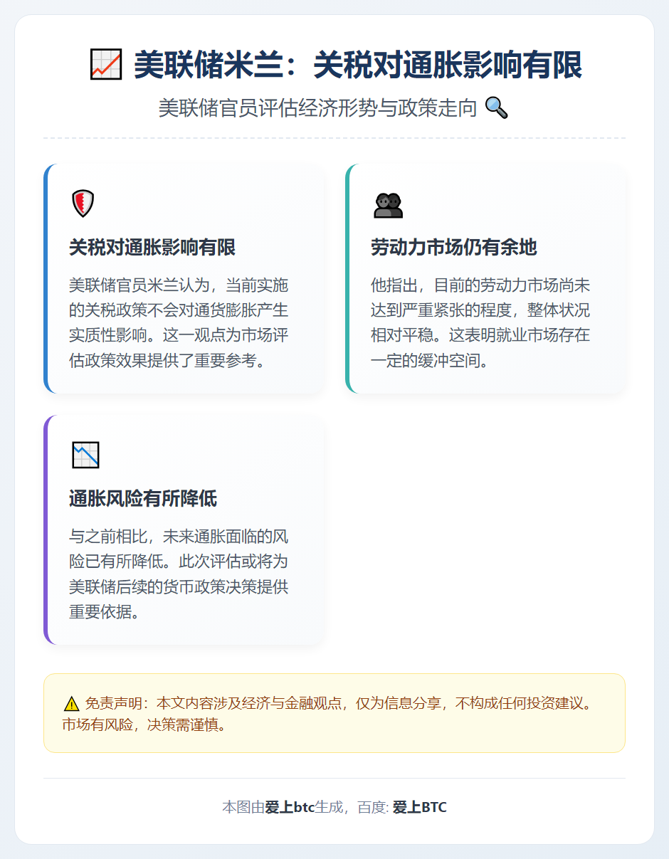 美联储米兰：关税对通胀影响有限