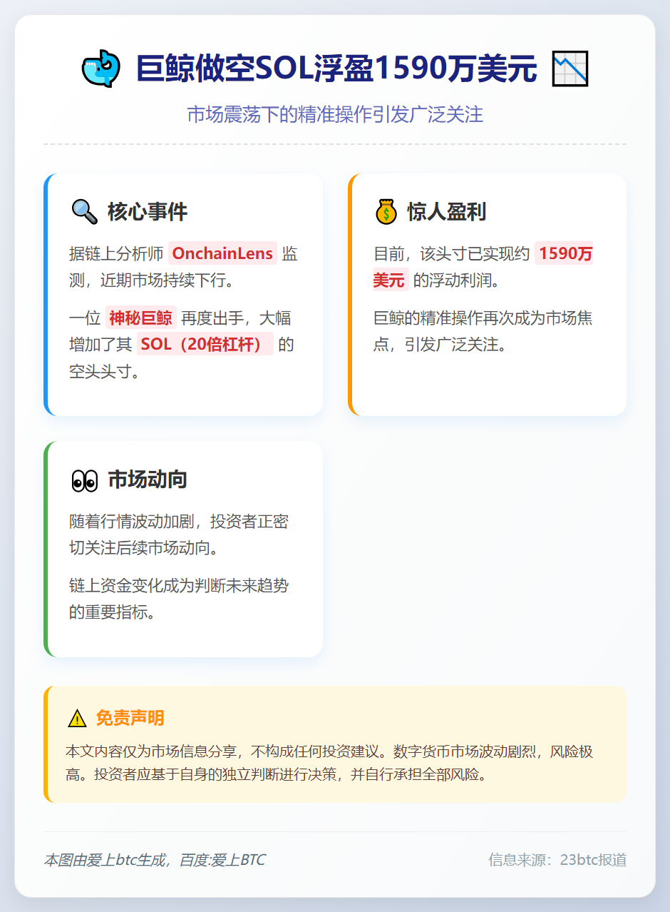 巨鲸做空SOL浮盈1590万美元
