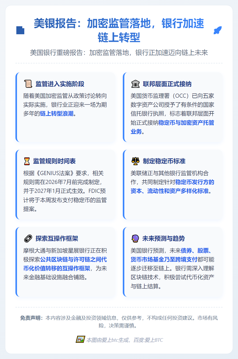 美银报告：加密监管落地，银行加速链上转型