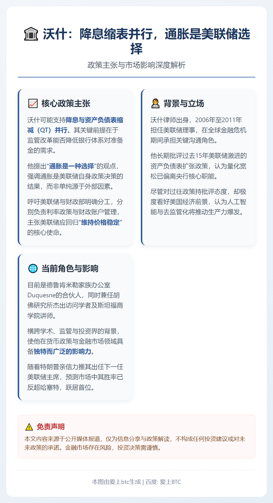 沃什：降息缩表并行，通胀是美联储选择
