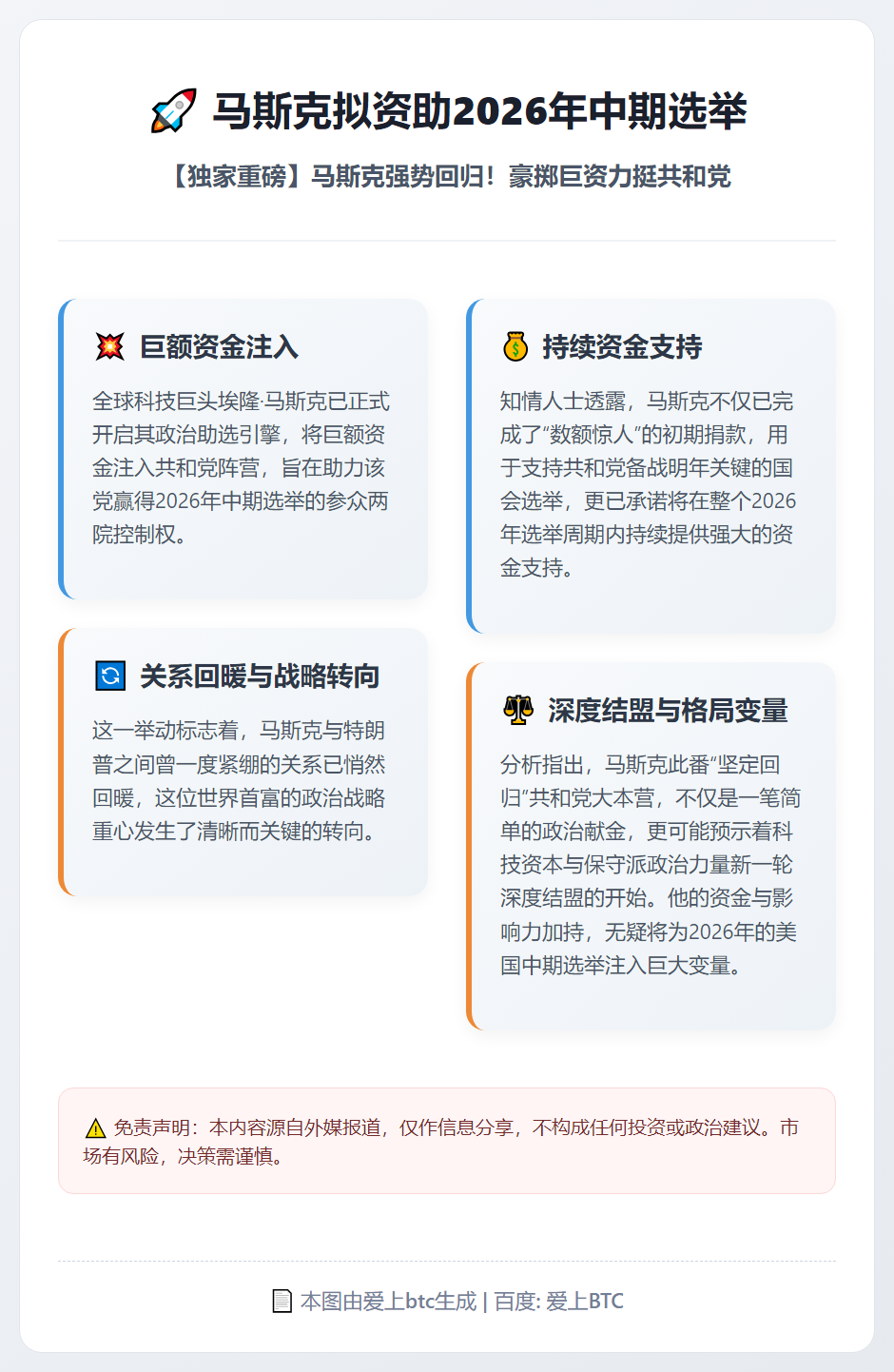 马斯克拟资助2026年中期选举