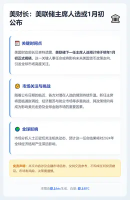 美财长：美联储主席人选或1月初公布