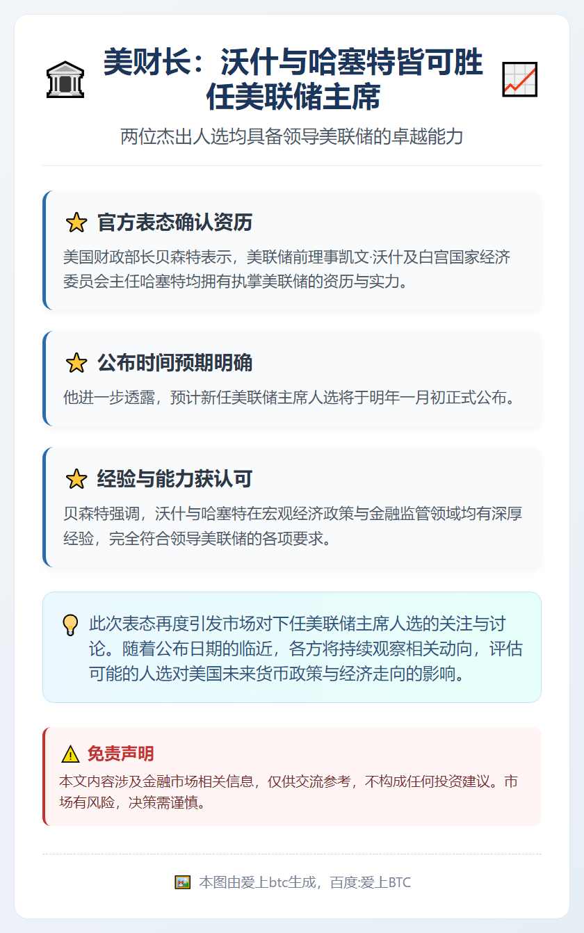 美财长：沃什与哈塞特皆可胜任美联储主席