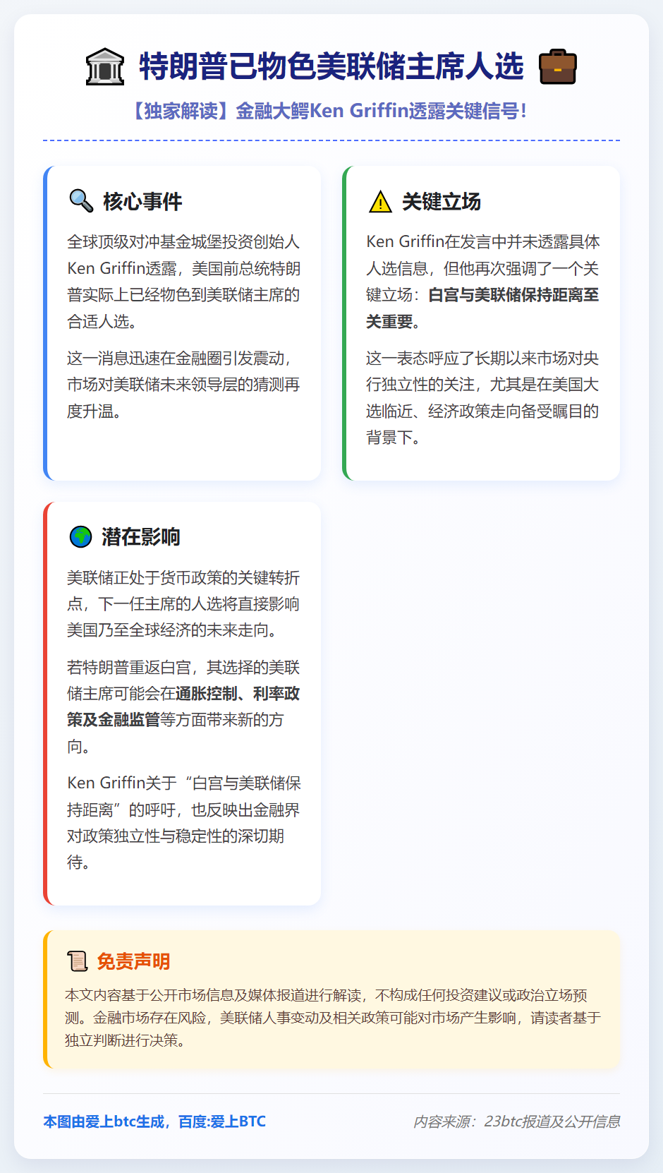 特朗普已物色美联储主席人选