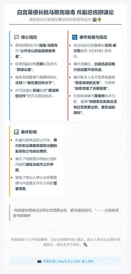 白宫幕僚长批马斯克吸毒 斥副总统阴谋论