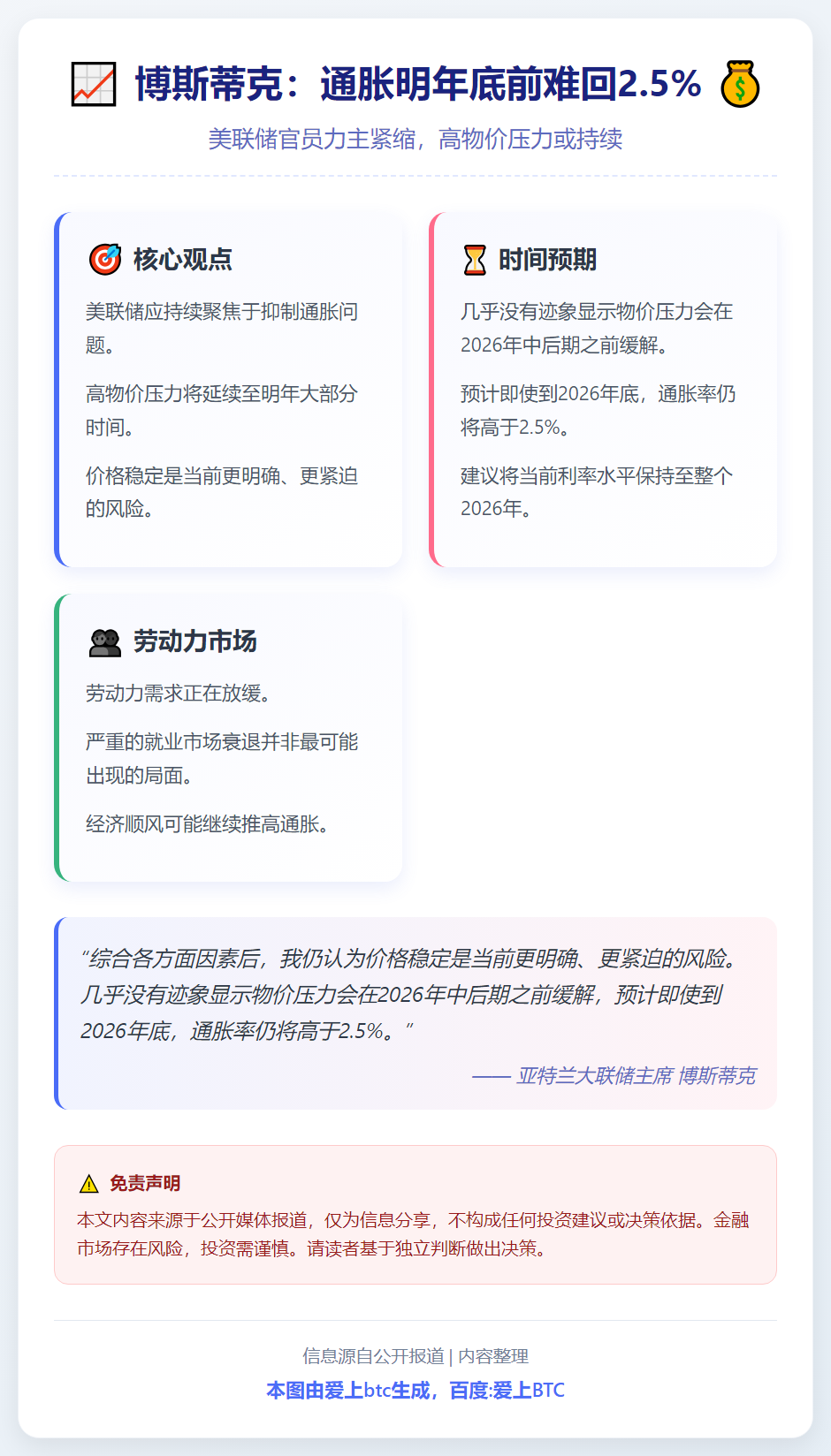 博斯蒂克：通胀明年底前难回2.5%