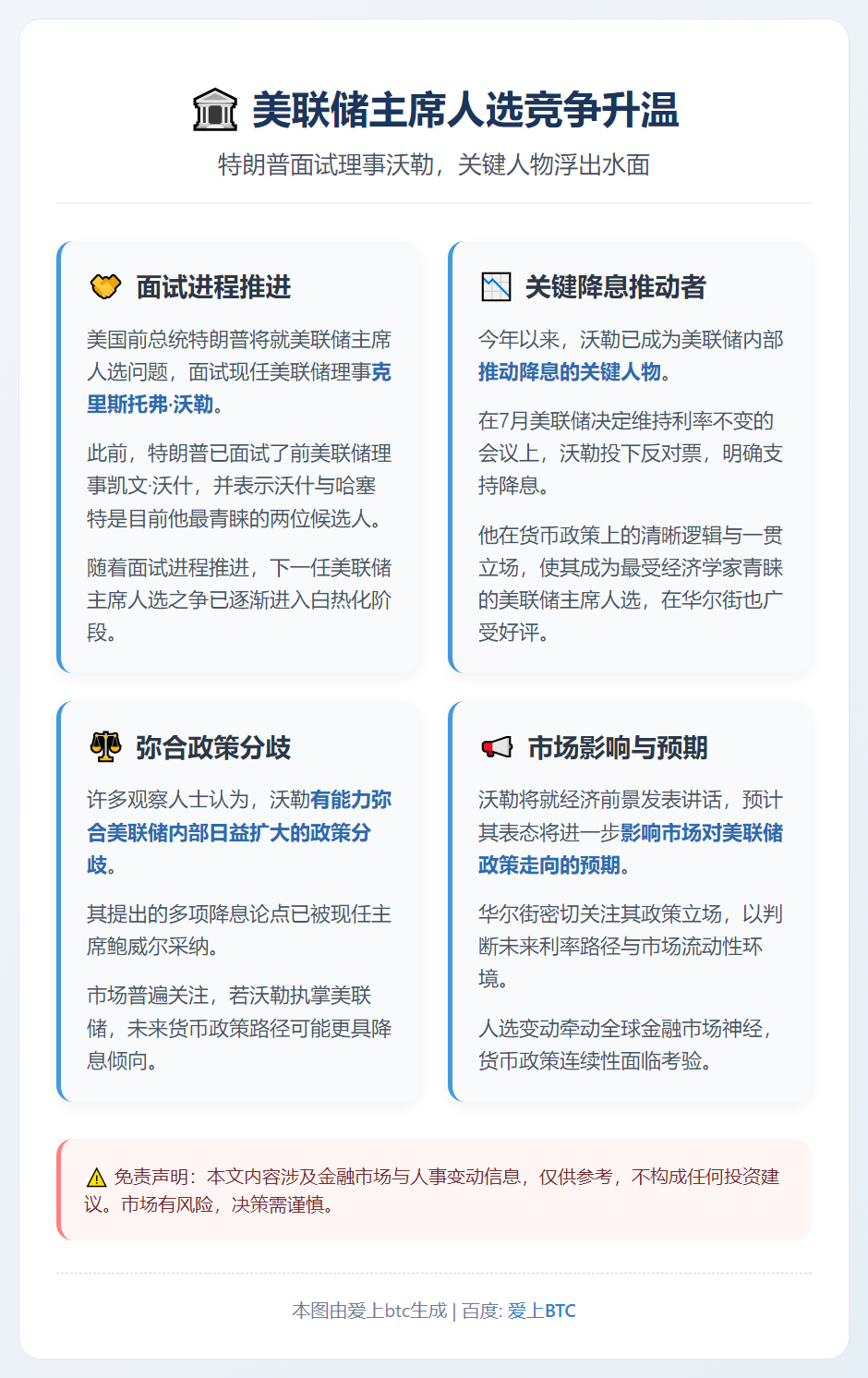 特朗普将面试美联储理事沃勒竞争主席职位