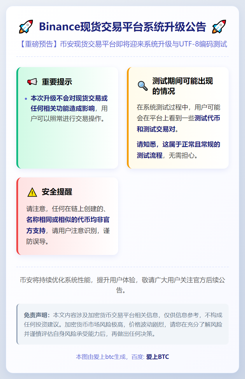 Binance现货交易平台12月17日系统升级及编码测试