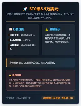 BTC破8.9万美元