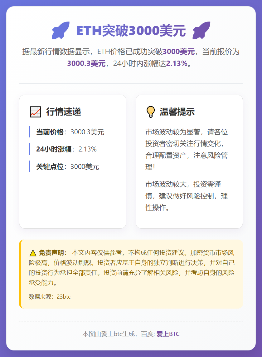 ETH突破3000美元