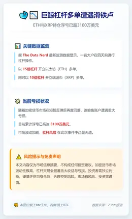 ETH与XRP多单巨鲸浮亏3100万美元