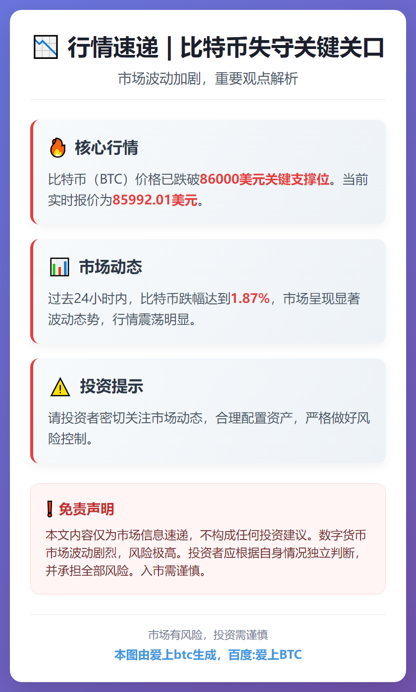 BTC跌破8.6万美元