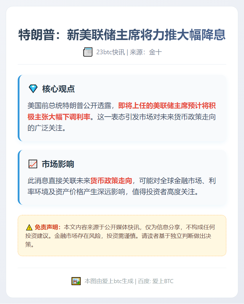 特朗普：新美联储主席将力推大幅降息
